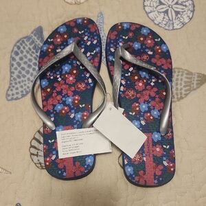 Colorful Floral Flip Flops with Silver Straps